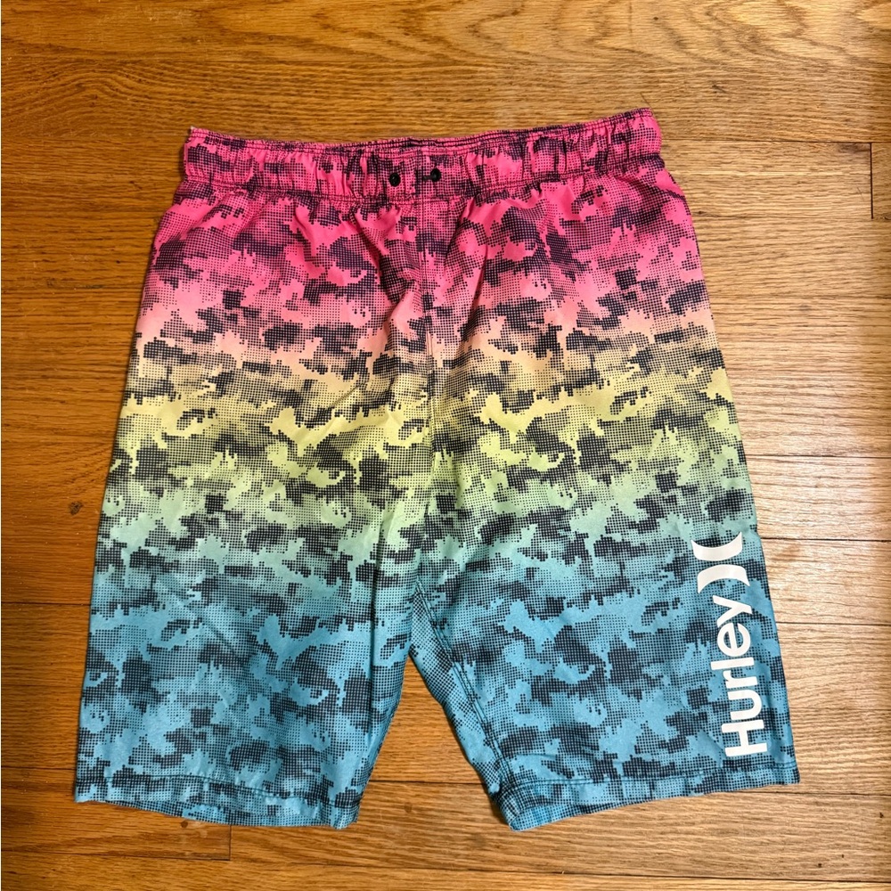 Hurley Kids' Gradient Camo swim trunk- Pink, Yellow, Blue